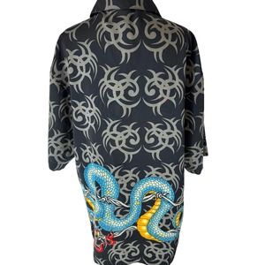 Vintage JNCO Jeans Short Sleeve Shirt Black Tribal Barbed Wire Snake Size Large